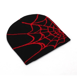 Streetwear Spider Web Pattern Knitted Beanie Jacquard Warm Acrylic Winter Hat For Men Women Y2K Aesthetic Skull Cap