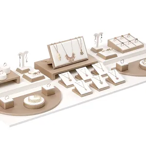 Premium white and gold jewelry display stand set for rings, necklaces and earrings