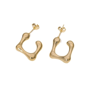 Minimalist 18K gold plated irregular titanium steel stud earrings with liquid metal design