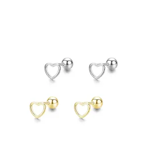 Boucles d'oreilles cœur évidé en argent S925 minimalistes en finitions argent et or