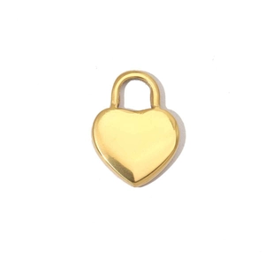 Polished gold heart lock pendant with a smooth finish on a white background