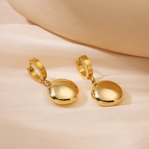 Elegant gold-plated stainless steel hoop earrings with polished bean pendant on silk