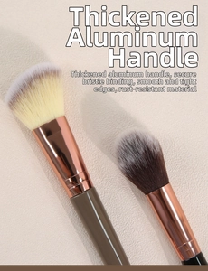 Detail of thickened aluminum ferrule in rose gold and dual-end makeup brush fibers
