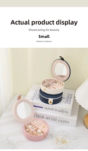 Boîtes à bijoux portables en cuir PU rose, bleu et blanc avec miroir interne intégré