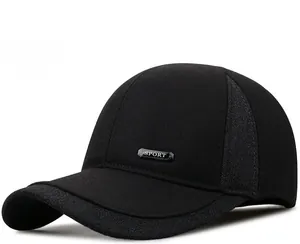 Close-up of black winter wool baseball cap featuring grey textured panels and SPORT logo