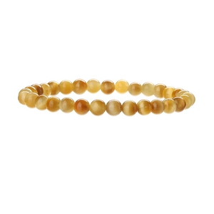 Détail des perles d'oeil de tigre jaune de 6mm sur un bracelet élastique robuste