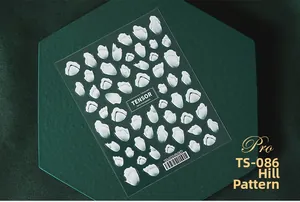 Macro shot of semi-transparent TS-086 nail art stickers with white hill textures
