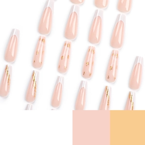 Faux ongles Coffin extra longs avec pointes françaises et feuilles d'or