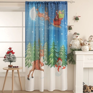Christmas blackout curtains featuring Santa sleigh and deer in snowy night scene