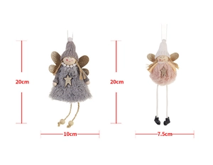 Detailed dimensions of plush angel Christmas tree ornaments with soft wings and hats