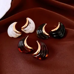 Chic 18K gold plated moon earrings in marble, black and tortoiseshell resin finishes