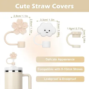 Size guide for cherry blossom silicone straw covers with dust-proof and leak-proof features