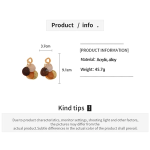 Detailed size specifications for multi-color acrylic geometric tassel earrings with alloy