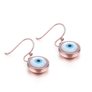 Boucles d'oreilles Œil de Turquie en or rose avec émail bleu et blanc