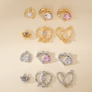 DIY Jewelry Making Heart Pendant Zirconia Angel Wing Metal Charms For Necklace Bracelet Earrings Gold Silver Plated Heart Pendants