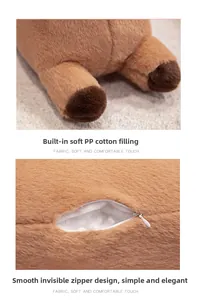 Detail of plush capybara toy with soft PP cotton filling and a smooth hidden zipper