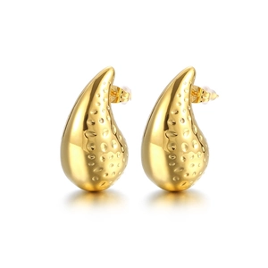 Waterdrop-shaped 18K gold plated stainless steel earrings with unique hammered texture