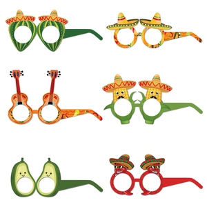 Détails de 6 lunettes de fête mexicaines en papier avec motifs cactus et sombrero