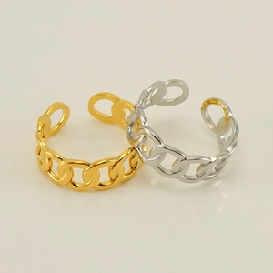 Minimalist stainless steel chain ring set in gold and silver finish with open adjustable design