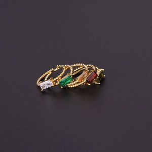 Set of five adjustable gold rings with colorful rectangular zircon gemstones in various colors