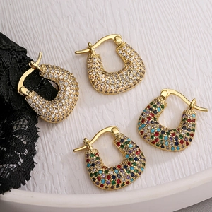 U Shaped Hoop Earrings Copper Gold Plated Pave Zircon Geometric Retro Luxury Fashion Accessories For Women