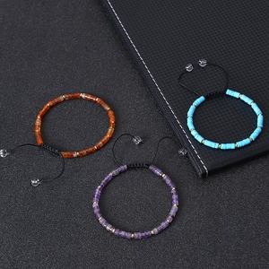 Bohemian adjustable braided bracelet with 4mm colorful natural amethyst and agate stones