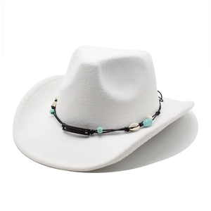 White western cowboy felt hat with bohemian beaded band and turquoise stone details