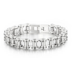 Minimalist 11mm silver stainless steel bicycle chain bracelet for men with industrial style