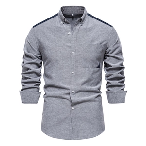 Men Oxford Shirt Cotton Polyester Blend Long Sleeve Color Block Button Down Collar Casual Daily Breathable Non-Iron Top