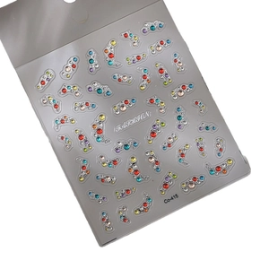 3D colorful rhinestone nail art stickers with vintage silver embossed scroll patterns