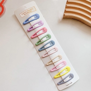 Set of 10 colorful matte macaron BB hair clips on a display card for girls and women