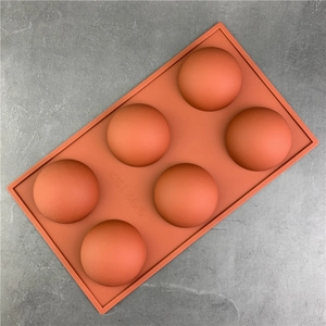 Brick red 6-cavity semi-sphere silicone mold for chocolate and mousse baking