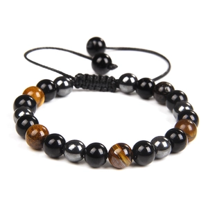 Natural Tiger Eye Hematite Obsidian Beaded Bracelet Handmade Braided Adjustable Healing Energy Jewelry For Men Women