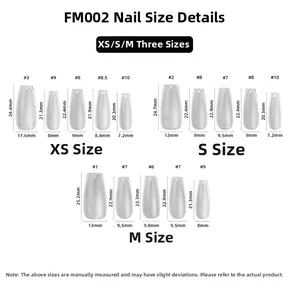 Size chart detail for tulip blush press-on nails with measurements for XS, S, and M