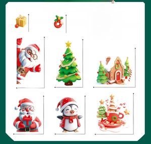 Detailed dimension guide for 3D Christmas window stickers with Santa and reindeer motifs