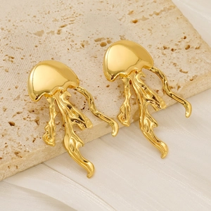 Boucles D'oreilles Pendantes Méduse En Acier Inoxydable Plaqué Or Pour Femmes Bijoux Style Art Moderne
