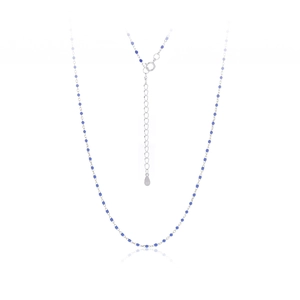 Detailed close-up of S925 sterling silver chain with blue beads and 925 authenticity stamp