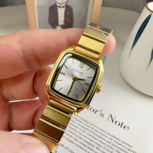 Elegant gold square watch with metal strap and Roman numeral dial for women