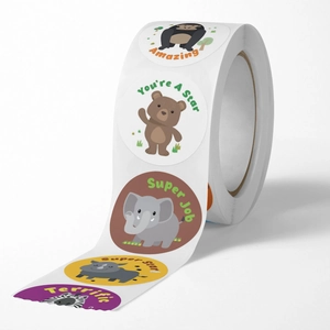 500-count cartoon animal reward sticker roll with encouraging phrases for kids