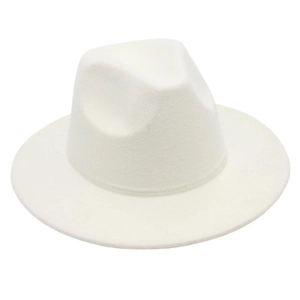 Macro shot of white felt fedora hat material texture and wide brim detail