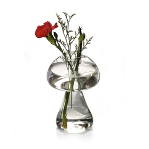 Nordic creative mushroom glass vase with red carnation for hydroponic home decor