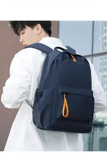 Waterproof navy blue oxford backpack for men with adjustable drawstring side pockets