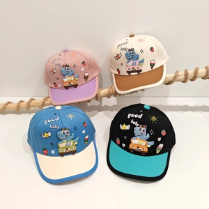 Kids Baseball Cap Cartoon Dinosaur Print Cotton Blend Sun Protection Color Block Curved Brim Adjustable Hat