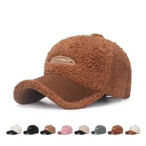 Casquette De Baseball Femme Chaude En Polaire Sherpa Velours Teddy Chapeau D'Hiver Extérieur Réglable Coupe-vent Broderie