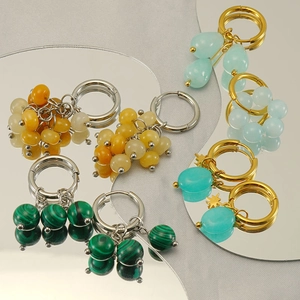 Boucles d'oreilles vintage en acier inoxydable avec pierres naturelles dorées et argentées
