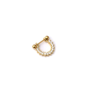 20G gold stainless steel horseshoe cartilage stud earring with micro-paved zircons