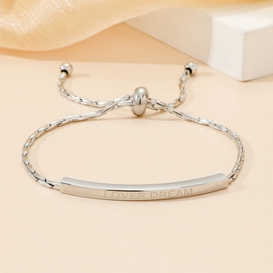 Lover Dream Engraved Bar Adjustable Mesh Chain Stainless Steel Bracelet For Women Men Minimalist Valentine's Day Gift