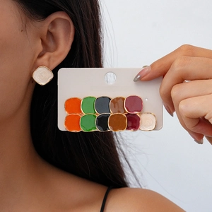 Minimalist Alloy Enamel Colorful Geometric Round Heart Stud Earrings With 925 Sterling Silver Earring Post Fashion Jewelry For Women