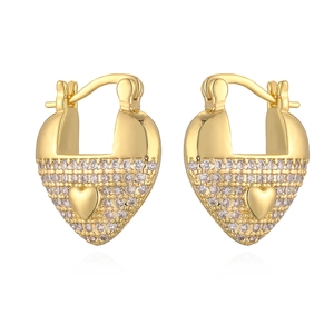 Elegant 18K gold plated heart huggie earrings with cubic zirconia micro-pave