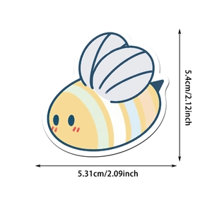 Detailed dimension view of bee cartoon sticker measuring 5.4cm by 5.31cm for decoration